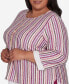 Plus Size Wine Country Women's Metallic Stripe Top With Necklace