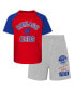 ფოტო #2 პროდუქტის Infant Boys and Girls Red and Heather Gray Chicago Cubs Ground Out Baller Raglan T-shirt and Shorts Set