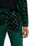 ASOS DESIGN skinny diamond sequin suit trouser in dark green