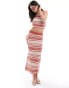 Pieces super soft knitted maxi skirt co-ord in brick stripe