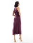 ASOS DESIGN satin drape bodice midi dress in aubergine