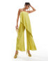 Фото #1 товара ASOS DESIGN plisse bandeau wide leg jumpsuit in lime green