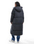 Threadbare maxi puffer coat with hood in charcoal grey