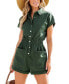 Фото #1 товара Women's Army Green Collared Smocked Waist Romper