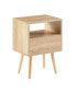 Rattan End Table With Drawer And Solid Wood Legs, Modern Nightstand, Side Table