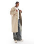 ASOS DESIGN regular fit wool look overcoat in stone