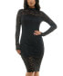 ფოტო #1 პროდუქტის Juniors' Glitter Lace Long-Sleeve Bodycon Dress