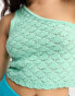 Фото #6 товара ASOS DESIGN Petite crochet one shoulder top in wave stitch in turquoise co-ord