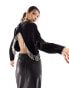 & Other Stories cropped jumper in black with faux pearl fringed hem detail Черный, XS - EU 32-34 - фото #1