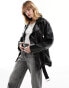 Фото #2 товара ONLY faux leather oversized biker jacket in black