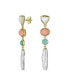 ფოტო #1 პროდუქტის Modern Tri Tone Natural Pastel Pink Green Gemstones Geometric Thin Long White Freshwater Cultured Baroque Pearl Dangle Earrings Gold Plated