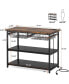 Фото #3 товара Kitchen Island with Storage, Industrial Island Table with Power Outlets and Wire Baskets, 3 Tier Microwave Oven Stand Butcher Block Island with Large Worktop, 4 Hooks, Rustic Brown