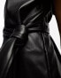 Noisy May faux leather button down tie waist mini dress in black