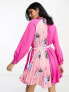 Фото #2 товара French Connection mini shift pleated dress in pink contrast print