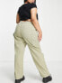 ASOS DESIGN Curve minimal cargo trouser in khaki with contrast stitching