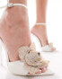 Public Desire Bridal Alexia mid heeled sandal with embellished flower in cream satin