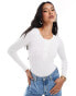 In The Style ribbed button detail round neck body in ecru