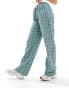 Фото #5 товара Pull&Bear drawstring waist wide leg trouser in green check