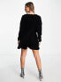 Фото #3 товара ASOS DESIGN velvet mini dress with lattice edge and cut out waist detail in black