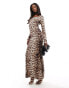 Fashionkilla super soft notch front long sleeve maxi dress in leopard print