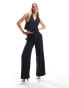 New Look formal wide leg trousers in black pinstripe