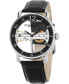 ფოტო #1 პროდუქტის Men's Mechanical Bridge Watch, Silver Tone Case on Black Genuine Leather Strap, Black Skeletonized Dial with Exposed Bridge Movement, Silver Tone and Black Accents