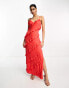 Фото #1 товара Pretty Lavish asymmetric ruffle maxi dress in ruby red