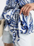 Фото #3 товара River Island tile print kimono wrap top in blue
