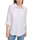 Фото #1 товара Women's Double-Crepe Button-Down Roll-Tab-Sleeve Shirt