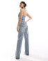 Simmi straight leg jean with corsage belt co-ord in light wash blue