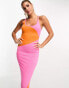 Фото #6 товара Style Cheat colour block knit midi dress in pink and orange