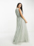 Фото #2 товара Anaya Bridesmaid v neck ruffle waist maxi dress in sage green