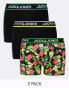 Jack & Jones 3 pack trunks with floral print in black