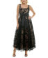 Women's Floral-Velvet Satin-Tie Square-Neck Gown