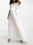 Фото #3 товара Hope & Ivy Maternity embellished plunge flutter sleeve maxi dress in cream