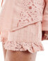 Miss Selfridge textured lace mix frill hem short in soft pink