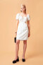 Фото #2 товара A Kesim V Yaka Keten Görünümlü Kısa Kollu Beyaz Mini Elbise Y7871az22sm
