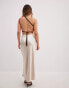 NA-KD one shoulder top with open back in brown