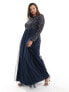 Фото #4 товара Maya Plus Bridesmaid long sleeve maxi tulle dress with tonal delicate sequin in navy