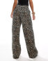 Object tailored wide leg trousers in leopard print