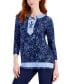 Фото #1 товара Women's Printed 3/4 Sleeve Lace-Up Knit Top, Created for Macy's