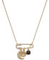 Фото #2 товара Lucky Brand gold-Tone Mixed Stone Safety Pin & Celestial Charm Pendant Necklace, 16" + 3" extender