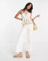 Topshop contrast broderie plunge cami in ivory Бежевый, 46 - фото #4