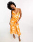 Object – Camisole-Maxikleid aus Satin in Orange mit asymmetrischen Trägern und Print Orange mit Muster, 34 - фото #1