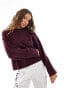 Monki knitted top with off shoulder boat neck in dark plum