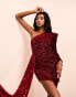 Фото #4 товара ASOS LUXE one shoulder asymmetric draped mini dress in burgundy sequin