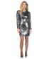 ფოტო #1 პროდუქტის Women's Long-Sleeve Snakeskin-Print Sequin Mini Dress