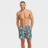 Фото #2 товара Men's 7" Leaf Print Swim Shorts with Boxer Brief Liner - Goodfellow & Co Navy