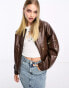 Urban Revivo oversized faux leather bomber jacket in dark brown