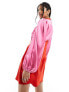 Never Fully Dressed balloon sleeve lace satin mini dress in pink and red